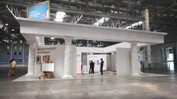 50x50 booth inspired by a Greek temple